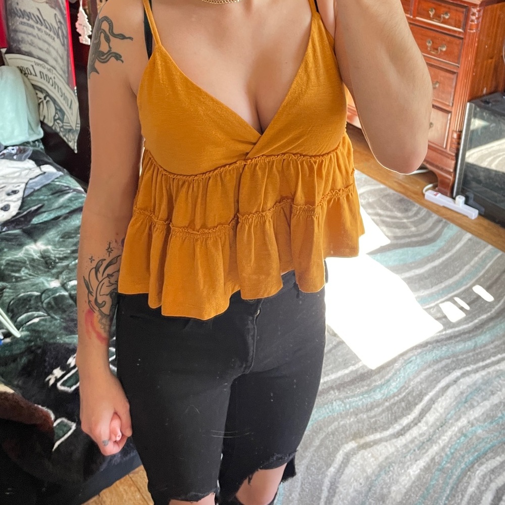 Fluffy mustard yellow tank top